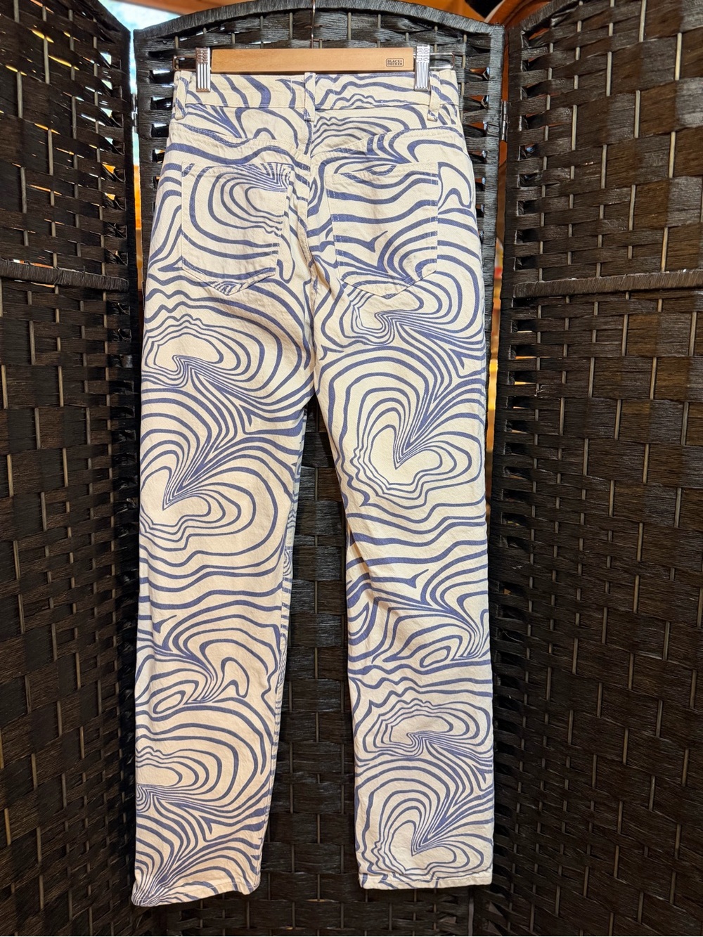 Zara White Jeans with Blue Swirl Print